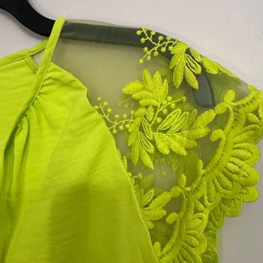 Adrianna Papell Neon Lime Lace Cold Shoulder Blouse XL - Picture 7 of 8